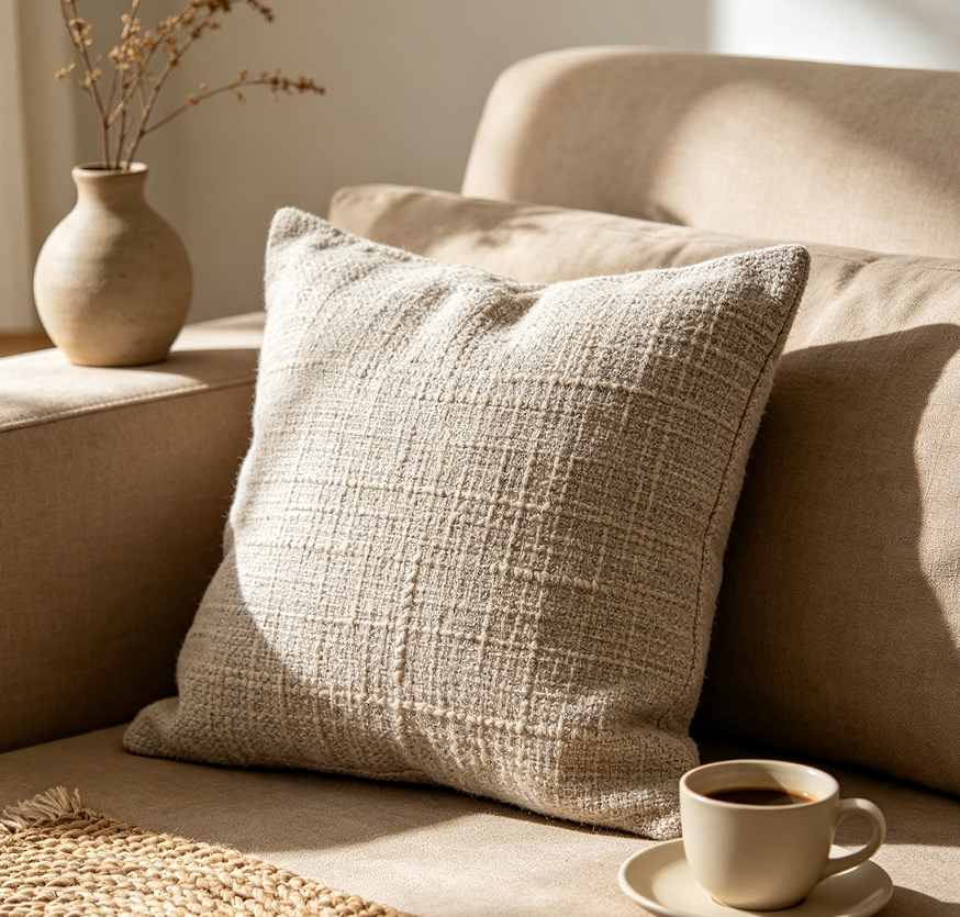 Textured Linen Throw Pillow For Living Room