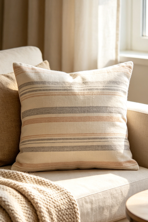 Neutral Striped Decorative Pillow For Sofa